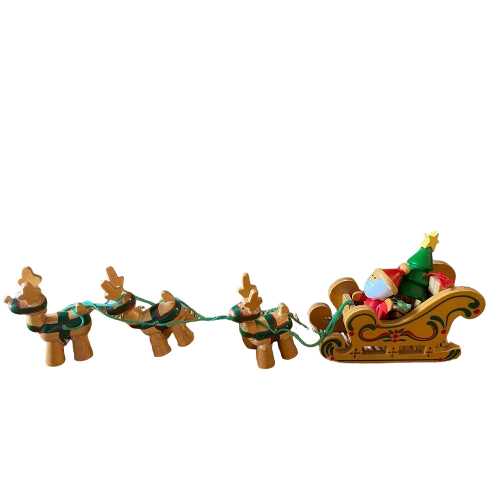 Vintage 1984 Dakin Wooden Santa Sleigh & 3 Reindeer Christmas Decor Taiwan